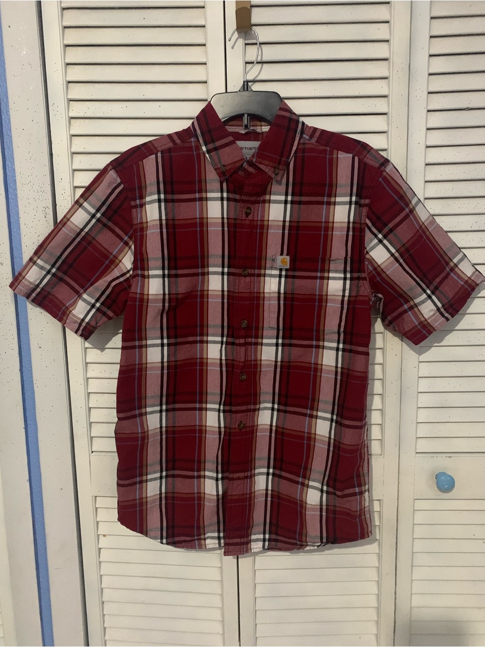 Carhartt Mens Plaid Button Up Short Sleeve Shirt